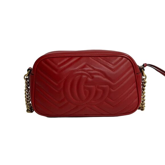 GUCCI Red Leather GG Marmont Shoulder Bag - Picture 4 of 9